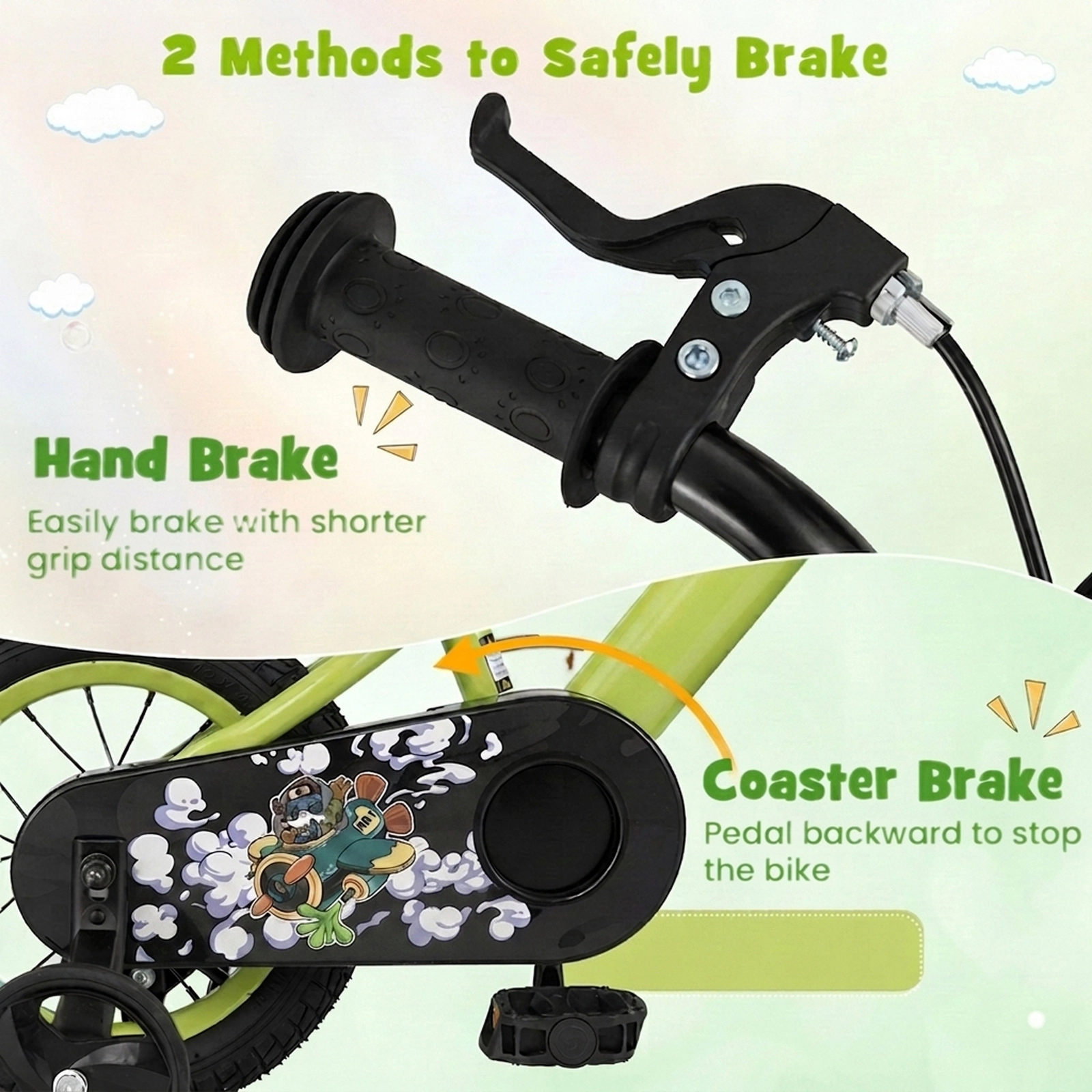 SUGIFT Adjustable 12-In Kids Bicycle with Hand Brake and Detachable Training Wheels 110-lb Capacity Ages 3-4 Green