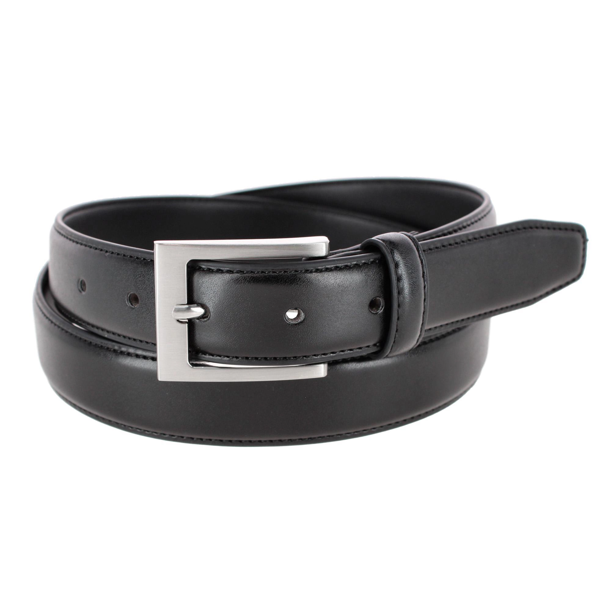 CTM Men's Leather 1 1/8 Inch Basic Dress Belt with Silver Buckle