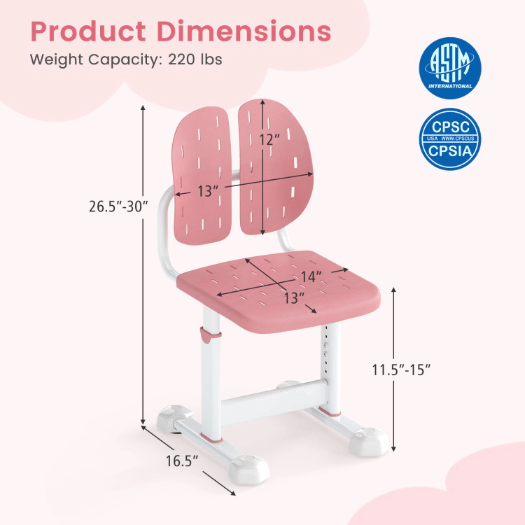 Hivvago Height-Adjustable Kid'S Study Chair With Double Back Support And Breathable Seat For 3+ Years Old