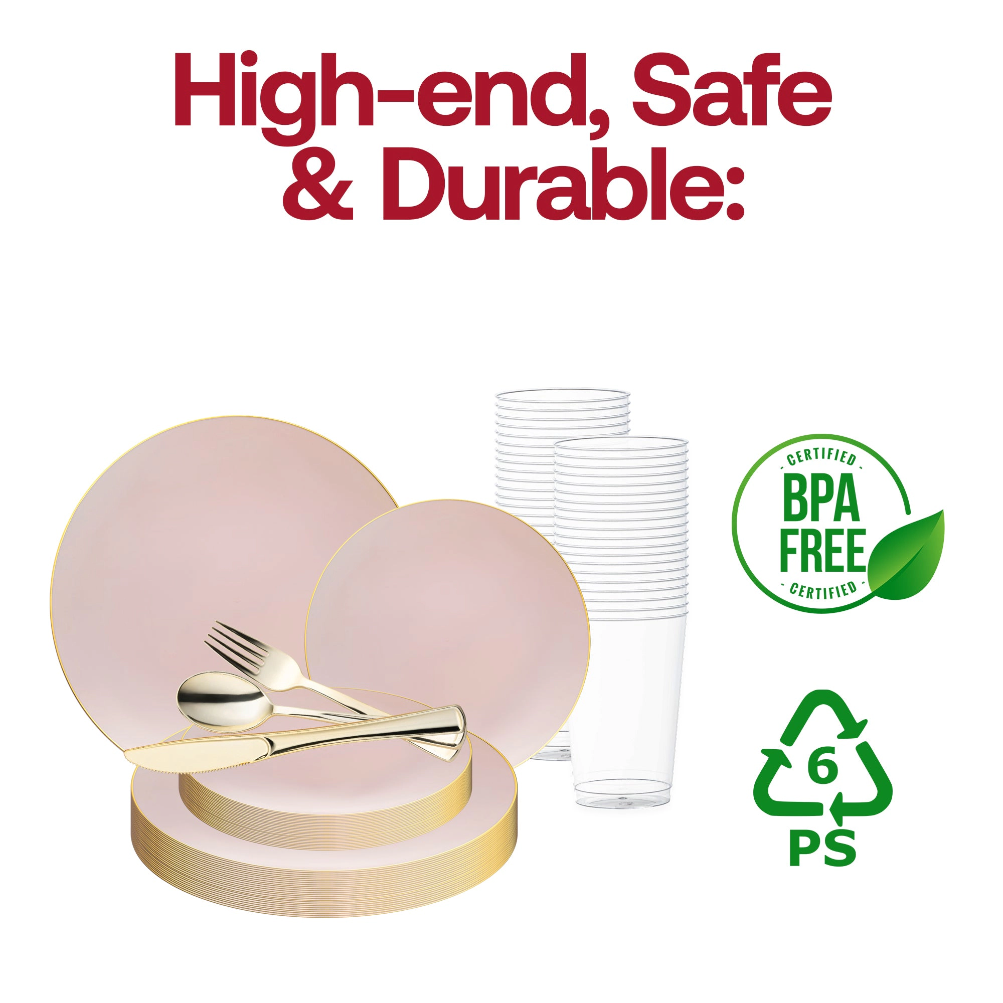 Smarty Had A Party Pink with Gold Organic Round Disposable Plastic Wedding Value Set