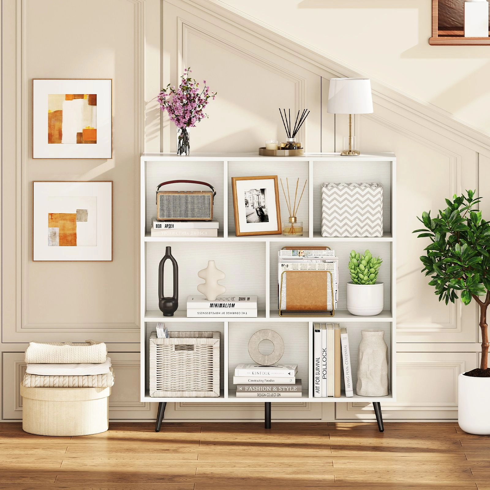SlickBlue Modern -Cube Storage Bookcase with Metal Legs