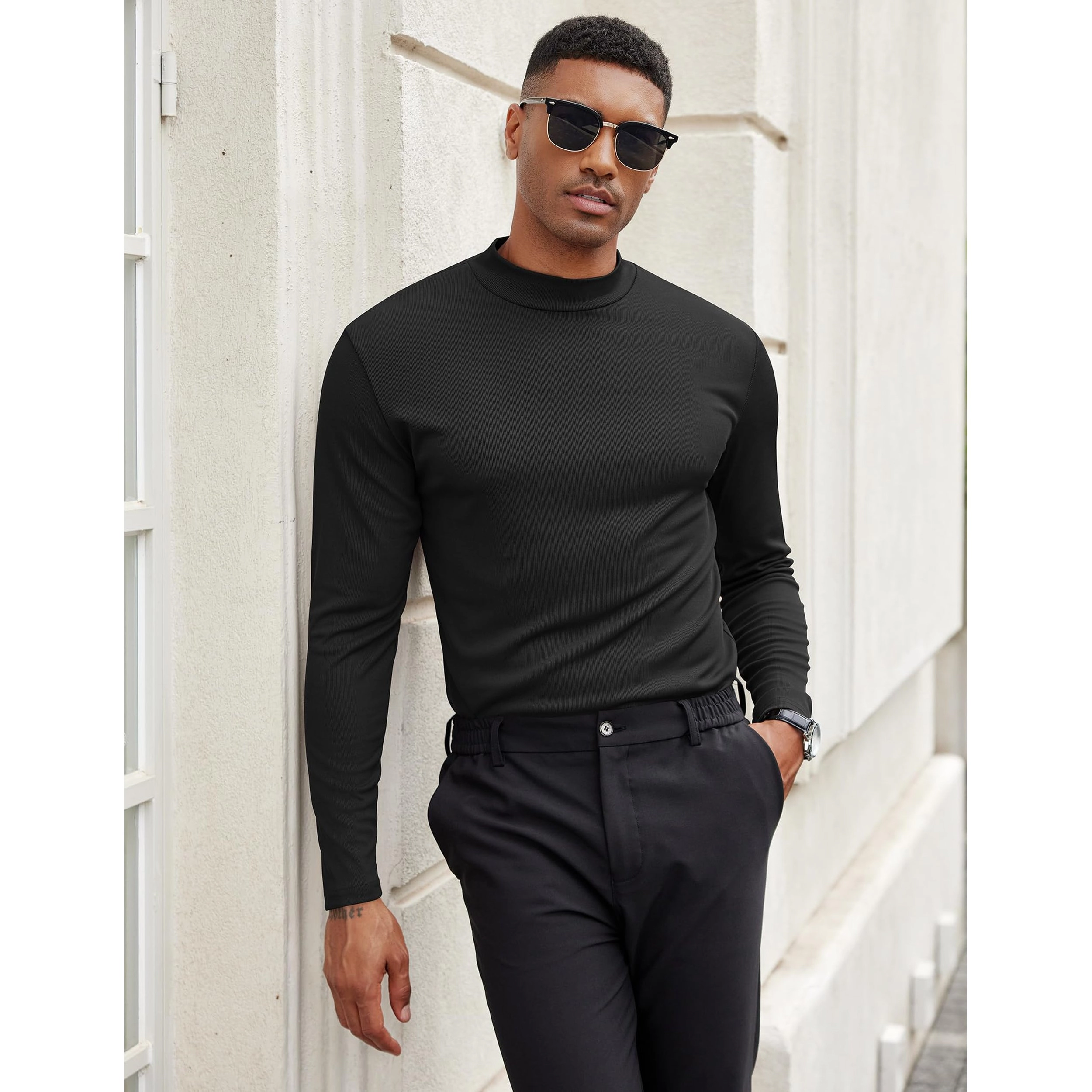 COOFANDY Men's Regular Fit Long Sleeve Mock Neck Top