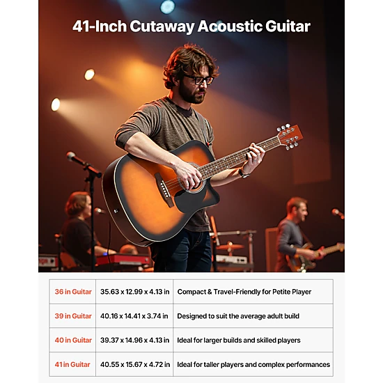 HONGGE 41 in Cutway Acoustic Guitar 6-String Solid Spruce Top Beginner Bundle with Gig Bag Tuner Strap Strings Picks