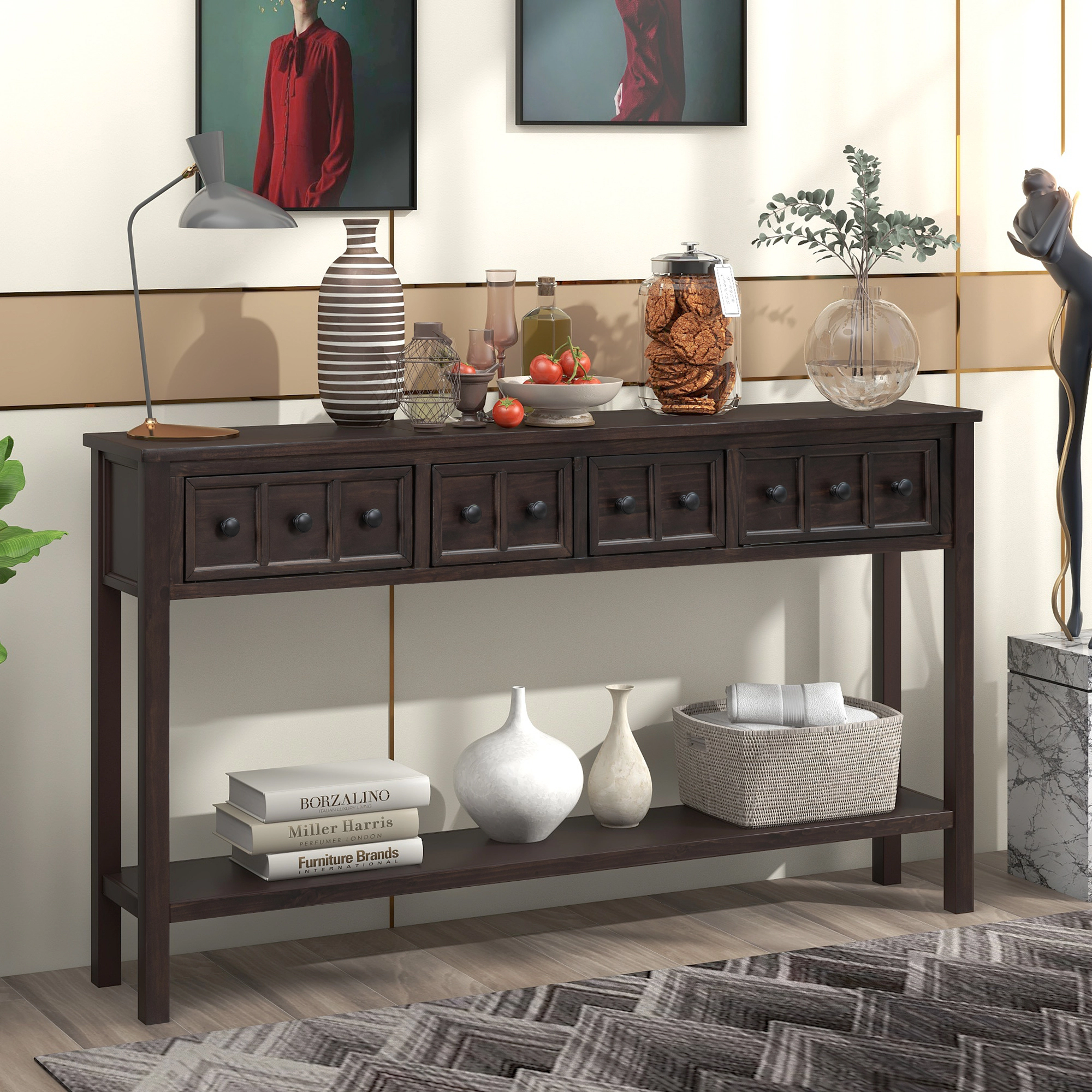 GOODSILO Narrow Solid Wood Long Console Table