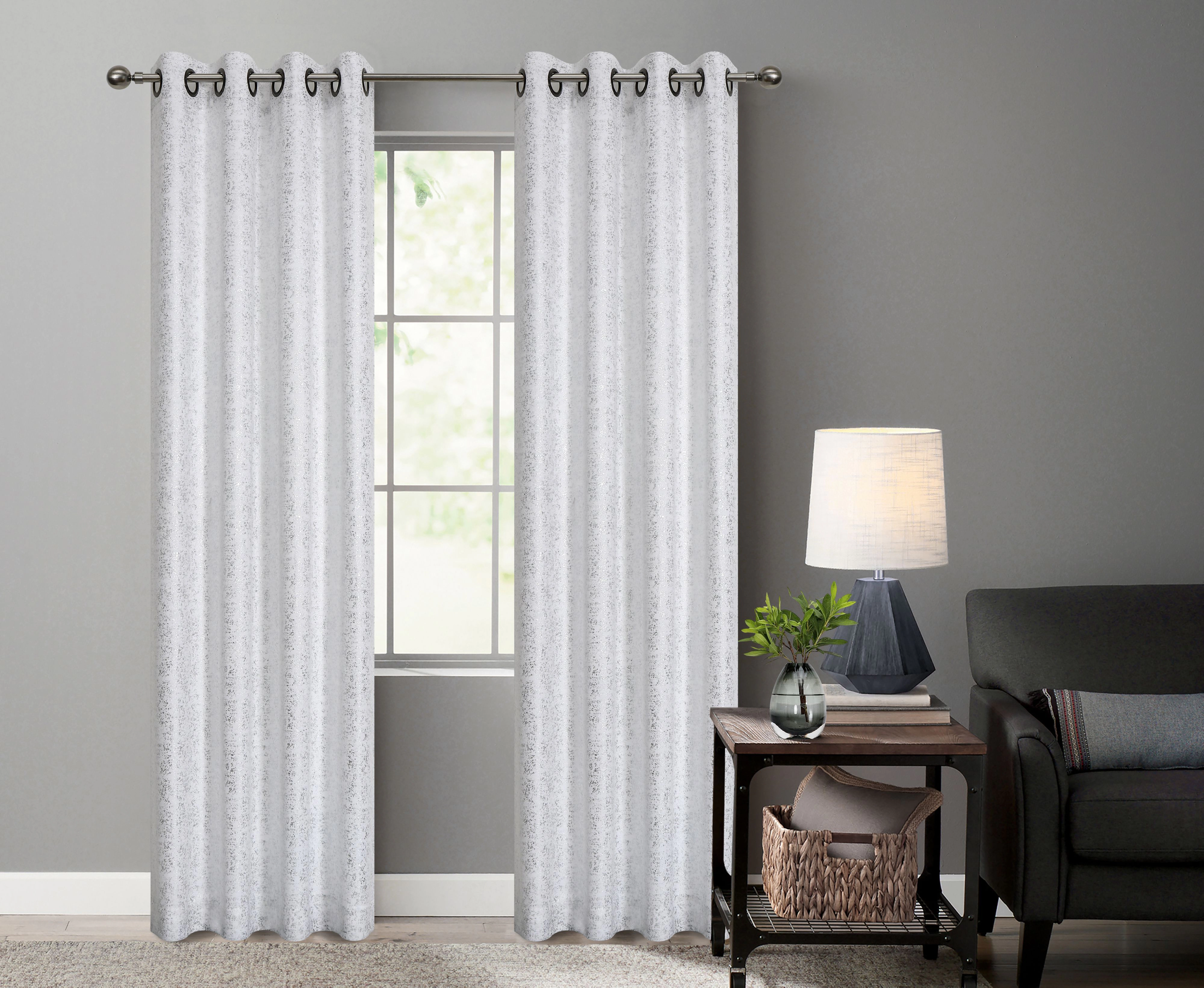 Kate Aurora 2 Piece Sadie White Metallic Sparkle Grommet Top Room Darkening Curtain Panels - 95 in. Long