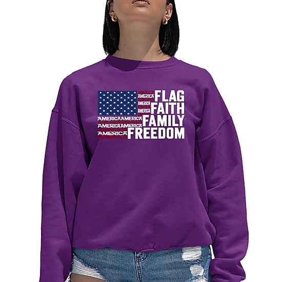 LA Pop Art Faith Flag - Women's Word Art Crewneck Sweatshirt
