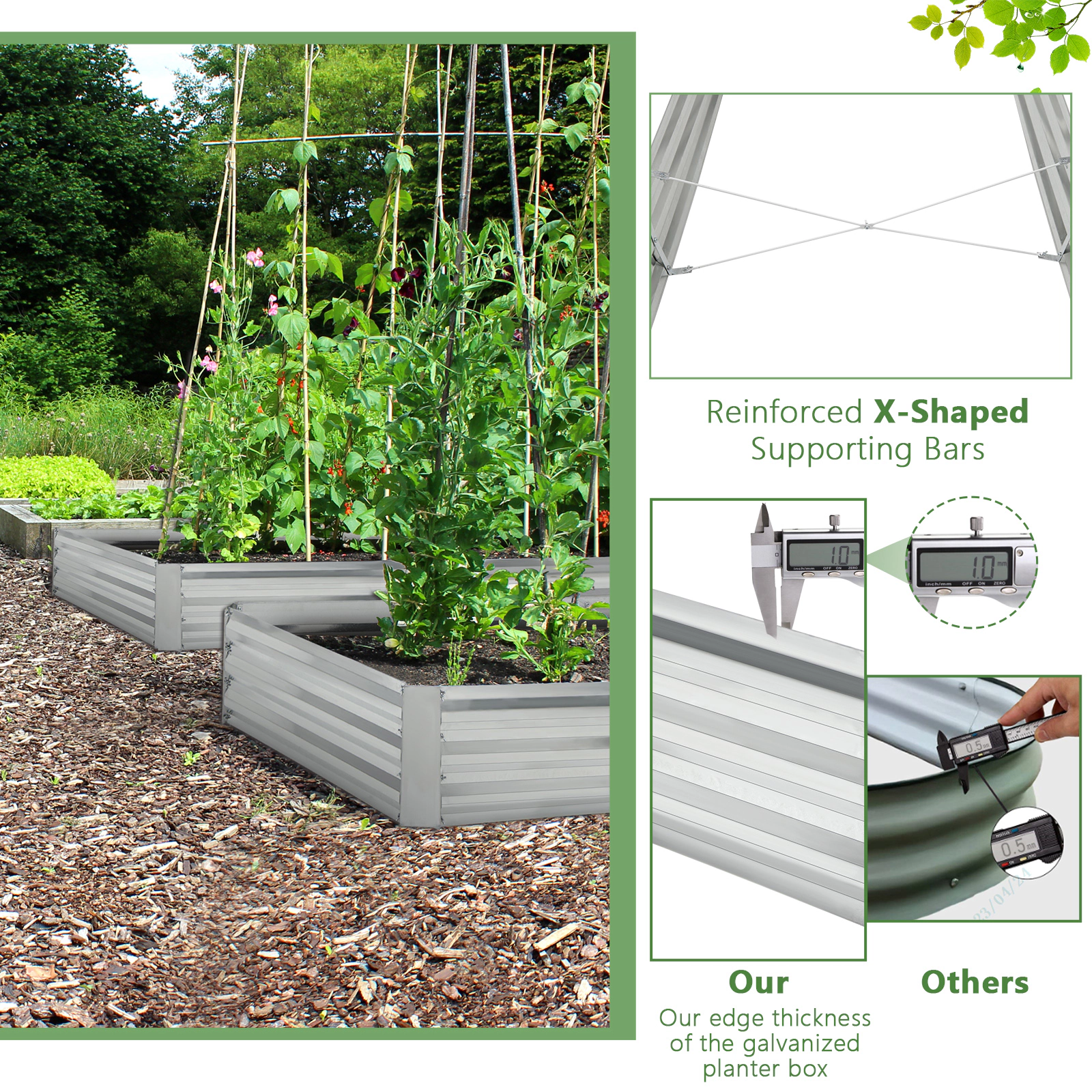SUGIFT Raised Garden Bed with Open-Ended Base 8 x 4ft Silver Metal Galvanized Planter