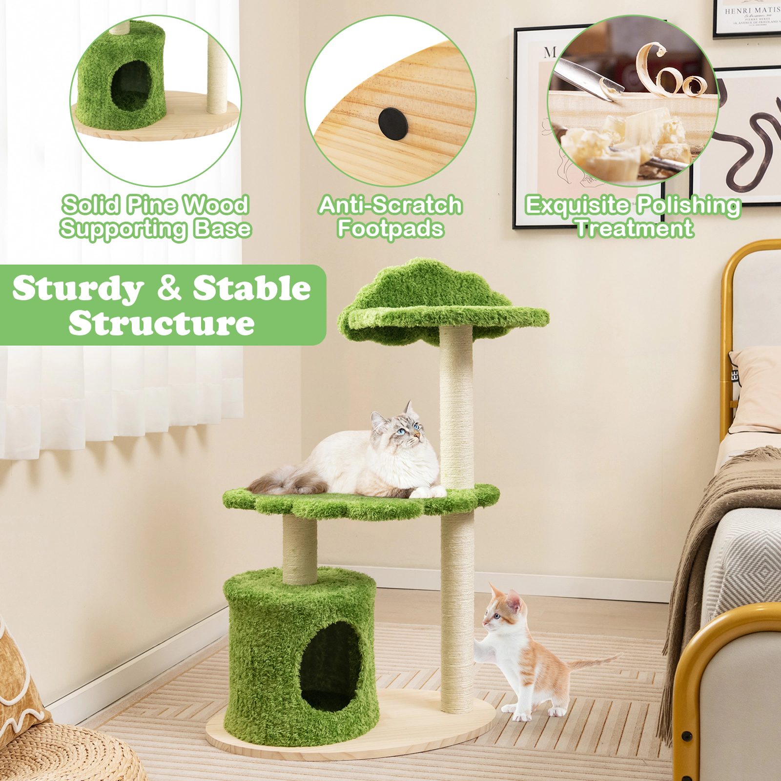 SlickBlue Compact Cat Tower with Rotating Platform and Cat Condo