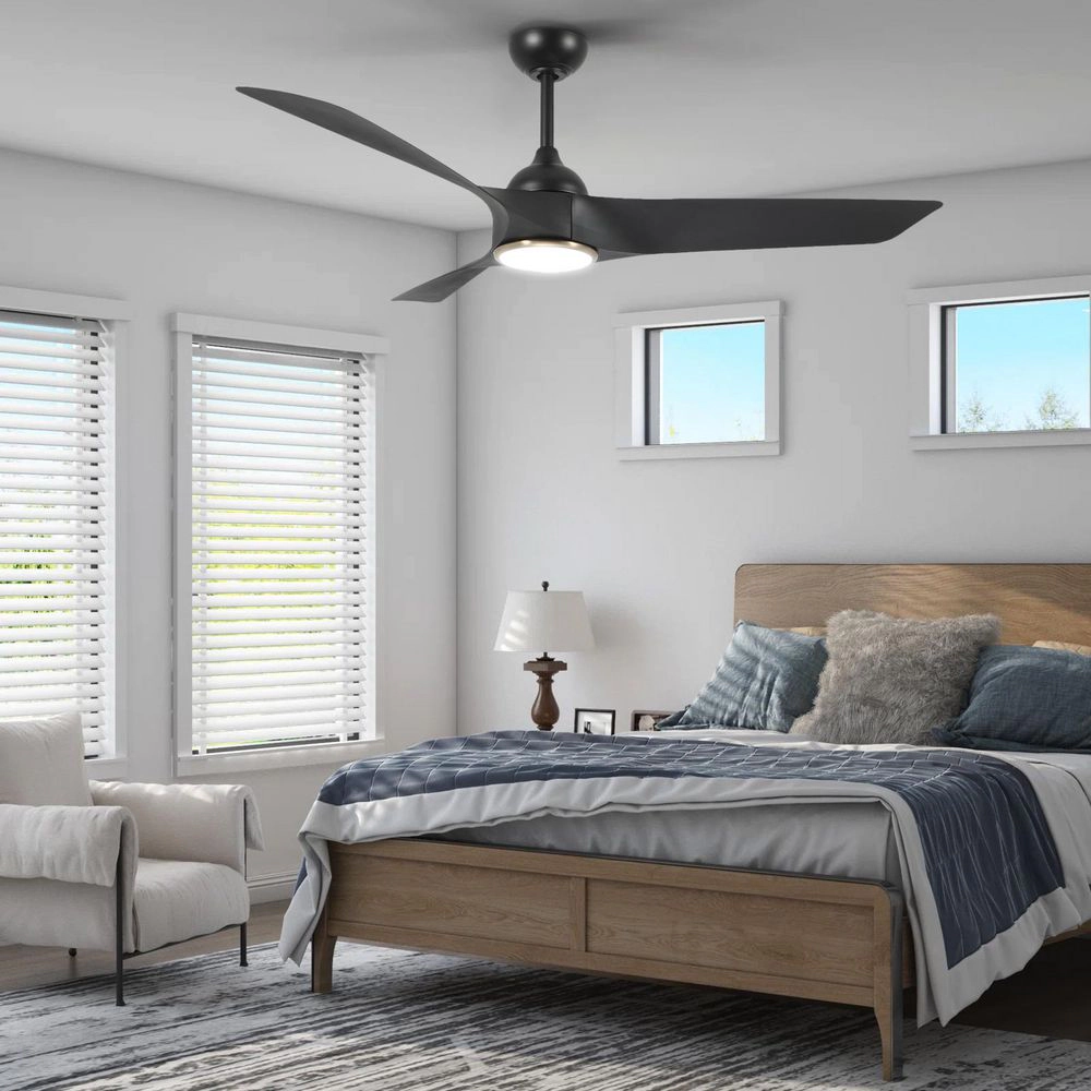 Flynama 52 in. Black Ceiling Fan with Light, Quiet DC Motor, 6-Speed Remote Control, 3 ABS Blades, Indoor
