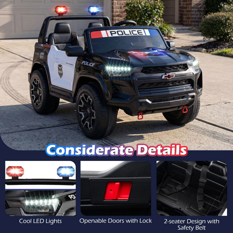 Hivvago 24V 2-Seater Ride on Police Car 4WD Chevrolet with Megaphone and LED Flashing Lights