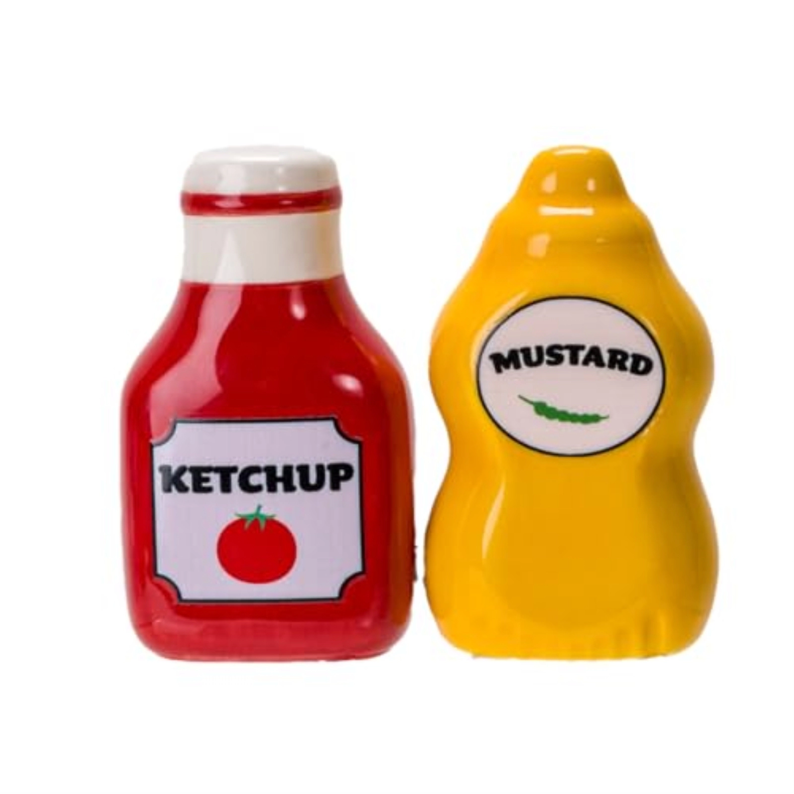 Pacific Giftware Mustard and Ketchup Ceramic Magnetic Salt and Pepper Shaker Set