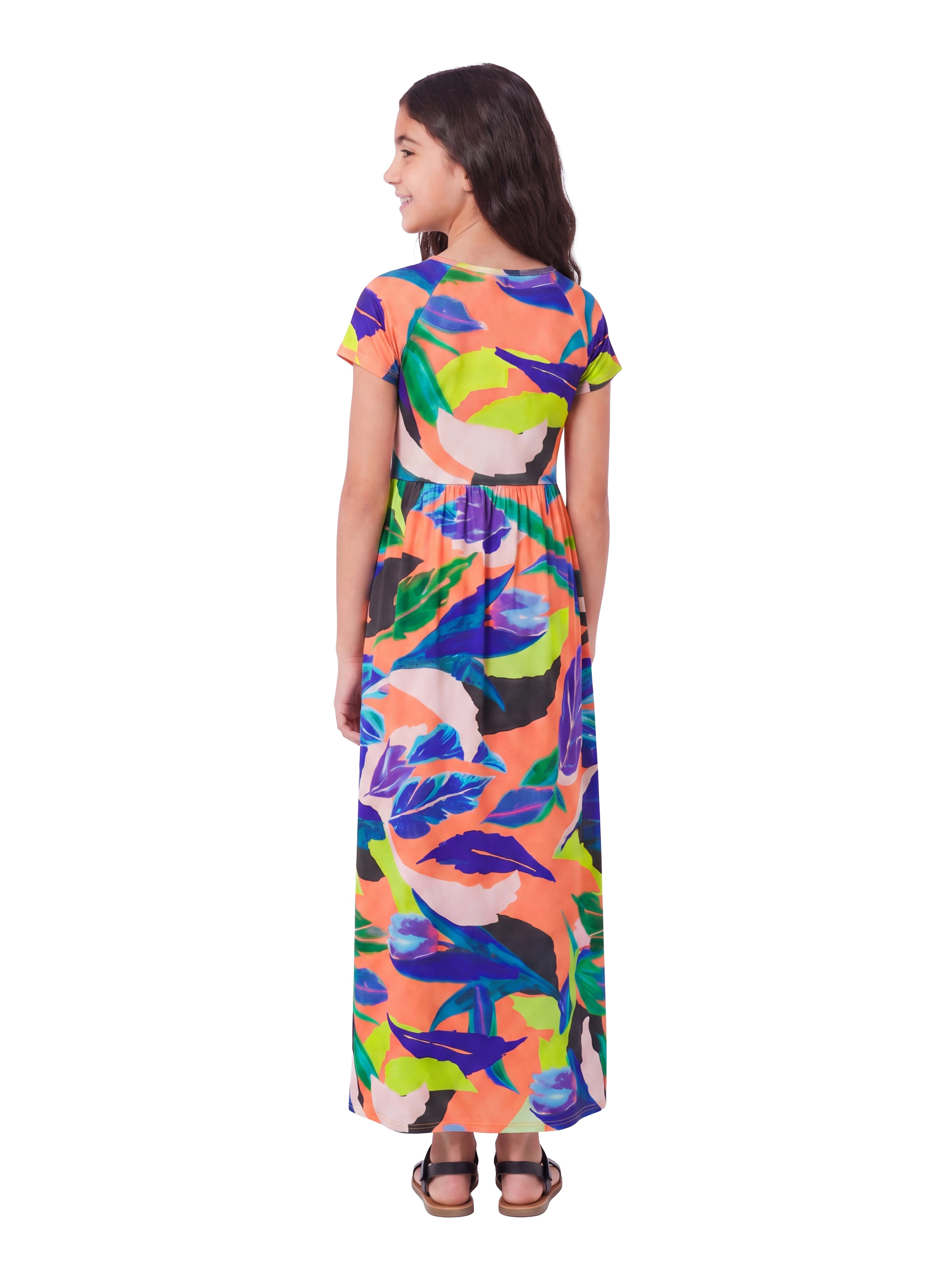 24sevenkid Girls Pastel Floral Print Short Sleeve Maxi Dress