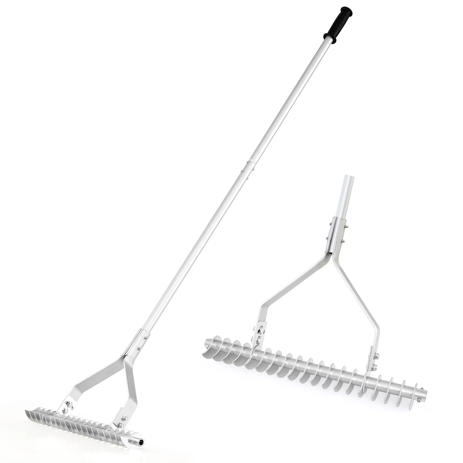SUGIFT 20 in Aluminum Thatch Rake Silver with 19 Curved Tines and 70 in Handle