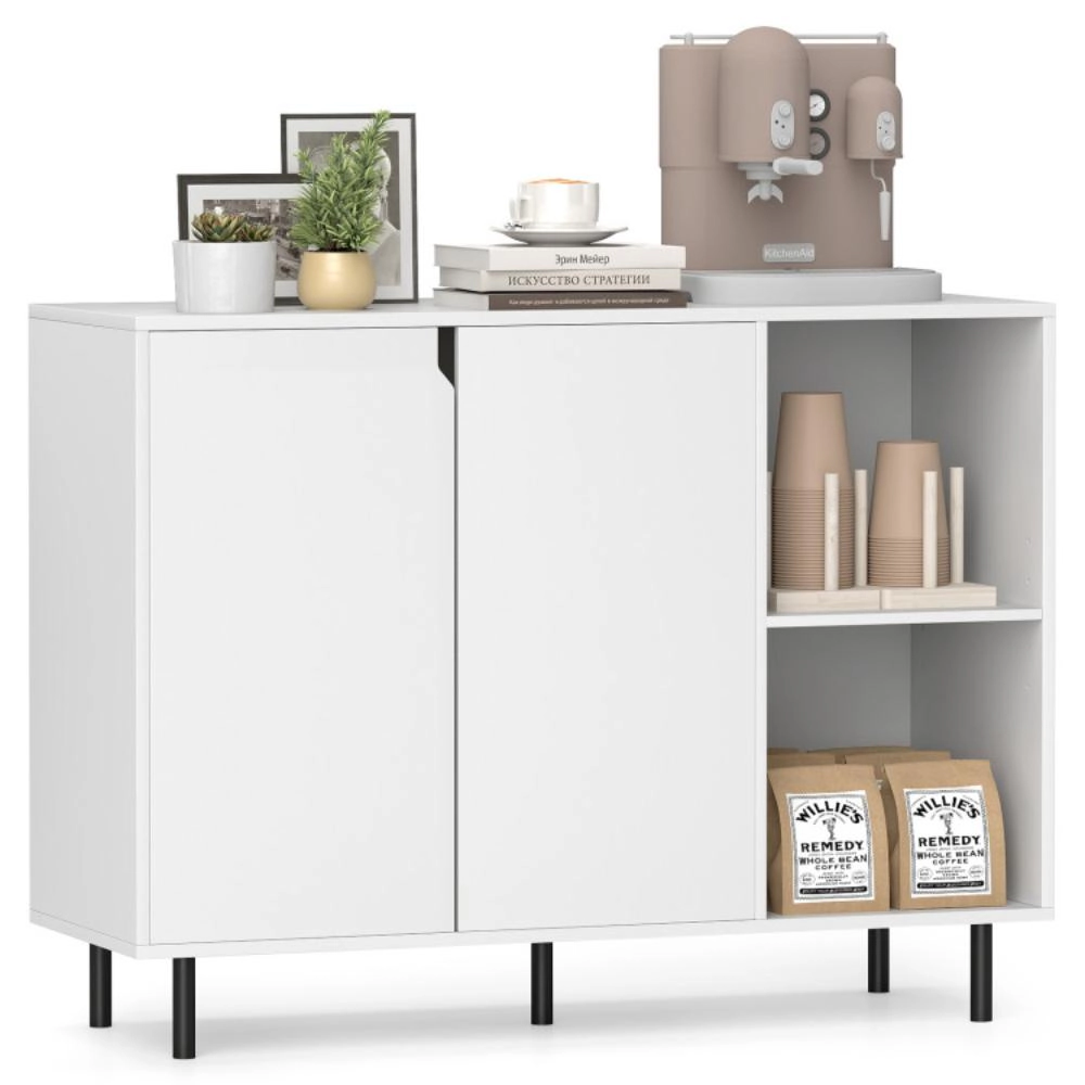 Hivvago 42 Inch Sideboard Buffet Cabinet Kitchen With Adjustable Shelves-White