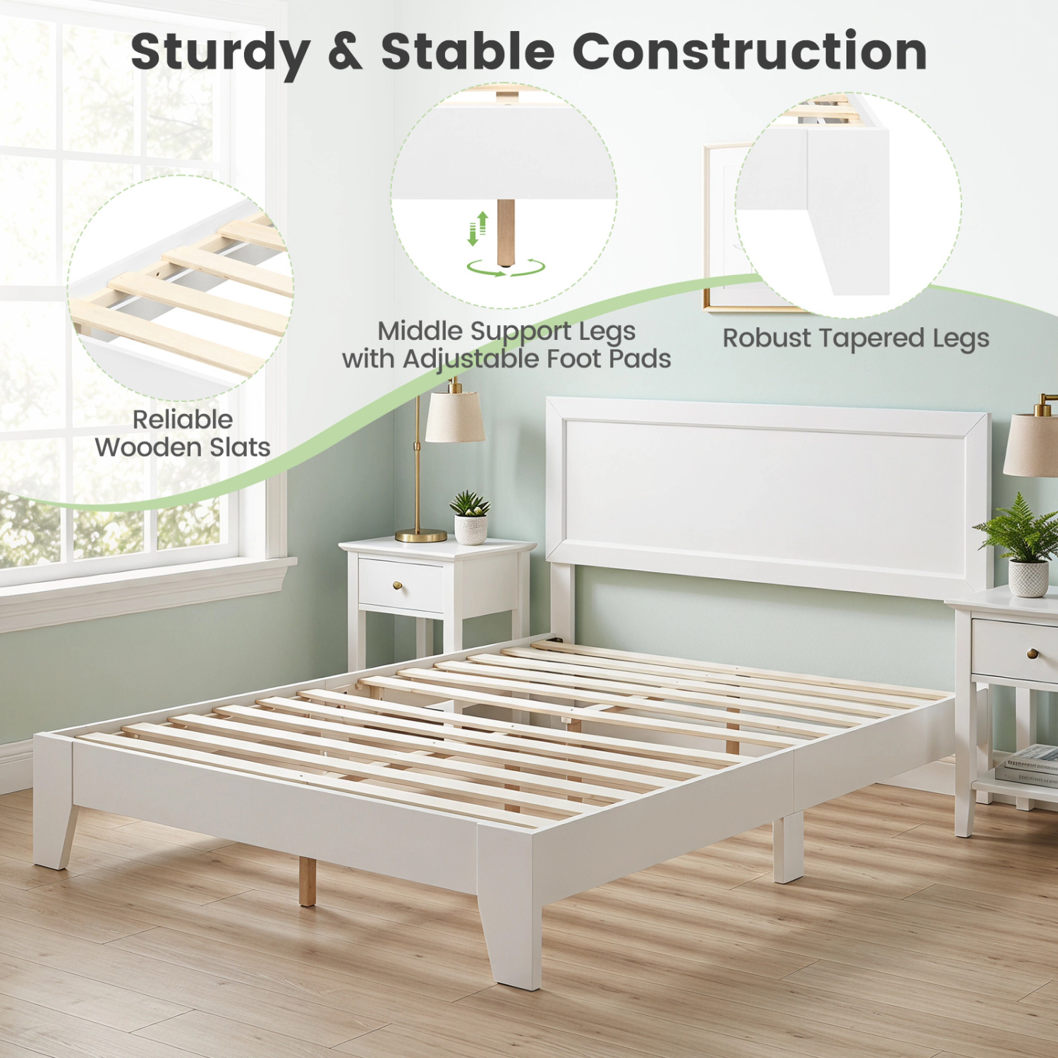 LJG Queen Size Modern Bed Frame with Headboard