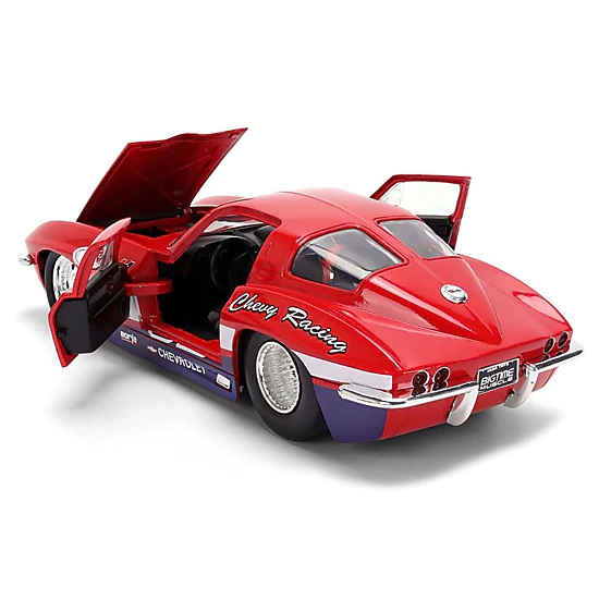 Jada Collectible 1963 Chevrolet Corvette Stingray #63 "Chevy Racing" Red With White And Blue Stripes "Bigtime Muscle"