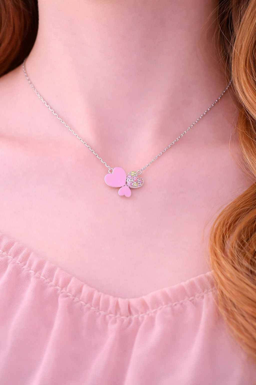 CHANTEUR Kids Heart Pendant Necklace - White Gold Tone, Adjustable 15" + 4" Extender