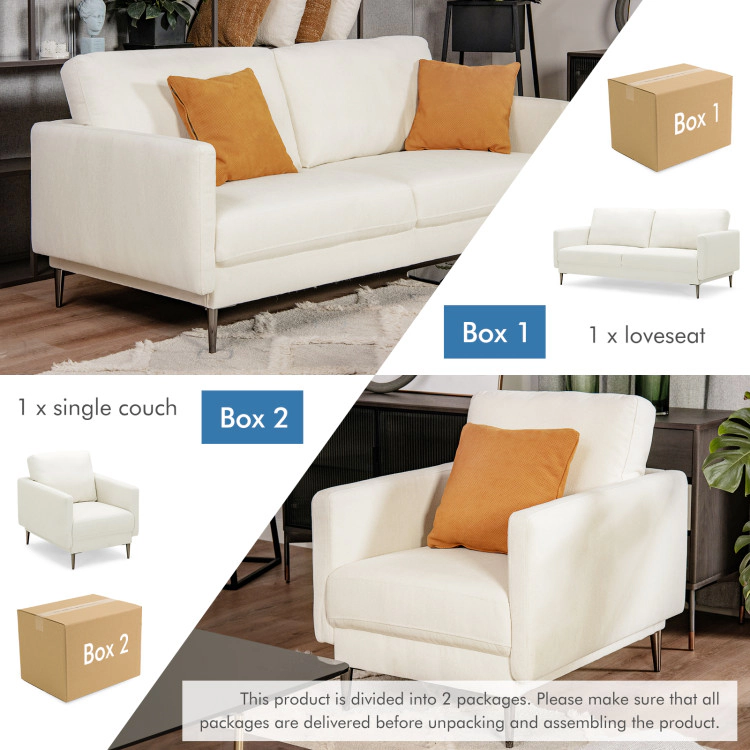 Hivvago Contemporary Upholstered Sofa with Sturdy Metal Legs and Plush Back Cushions