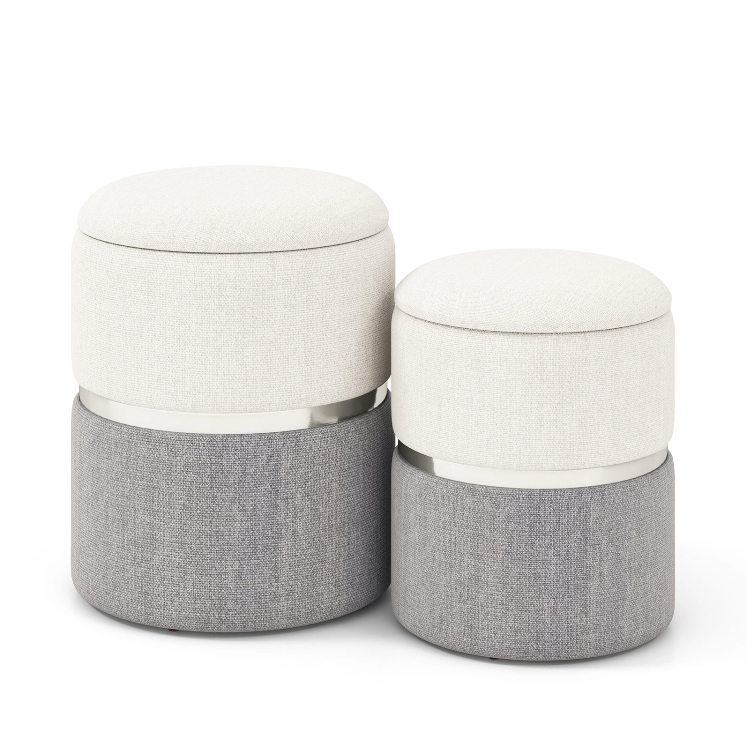 LJG Velvet/Linen Fabric Storage Ottoman Set of 2