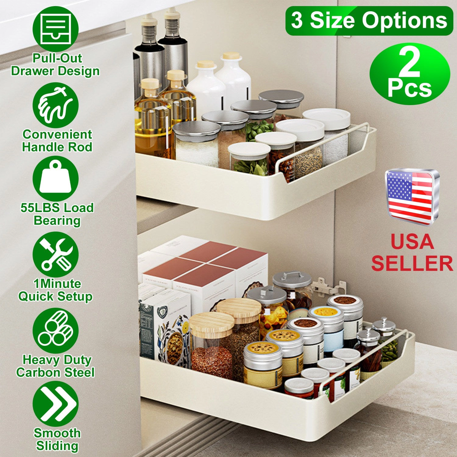 GBruno 2-Pc Carbon Steel Pull-Out Cabinet Organizer