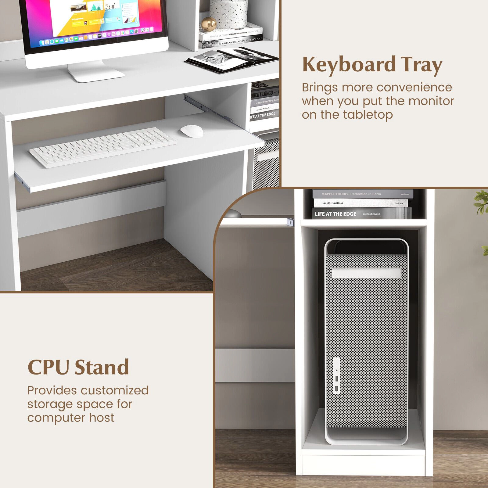 SlickBlue White Home Office Desk with Hutch, Shelves and CPU Stand