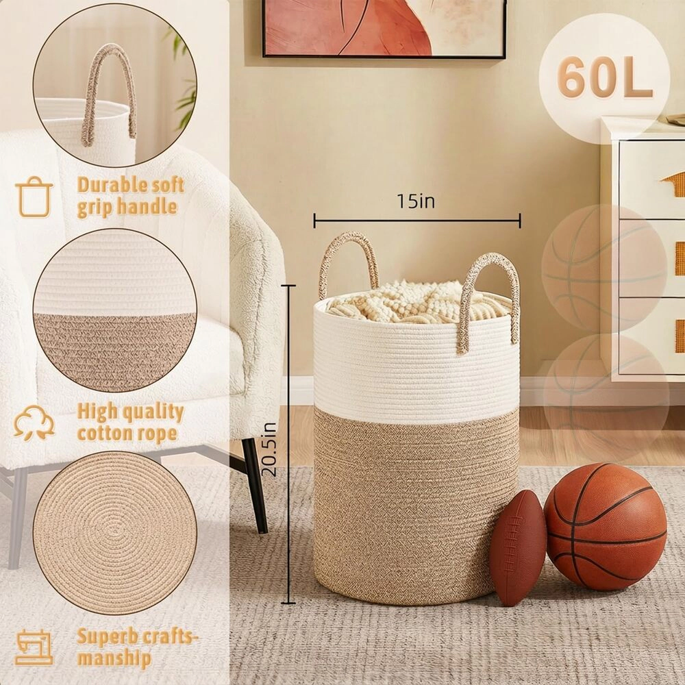 Novsight Trading Unisex Woven Cotton Rope Laundry Basket 60L