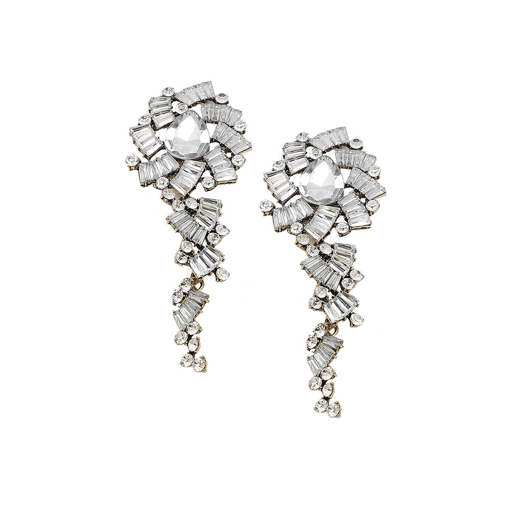 SOHI Women's Silver Embellished Drop Earrings