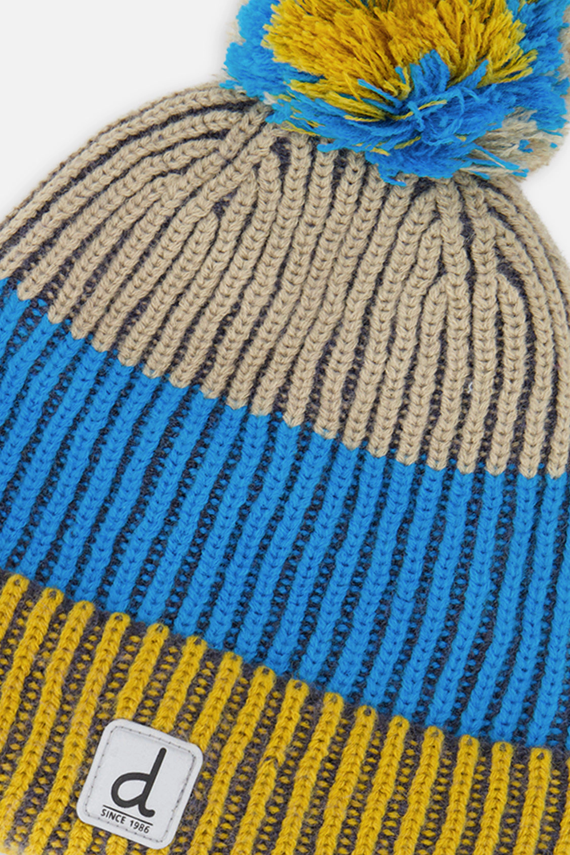 Deux par Deux Boys Graphic Striped Winter Knit Hat with Pompom