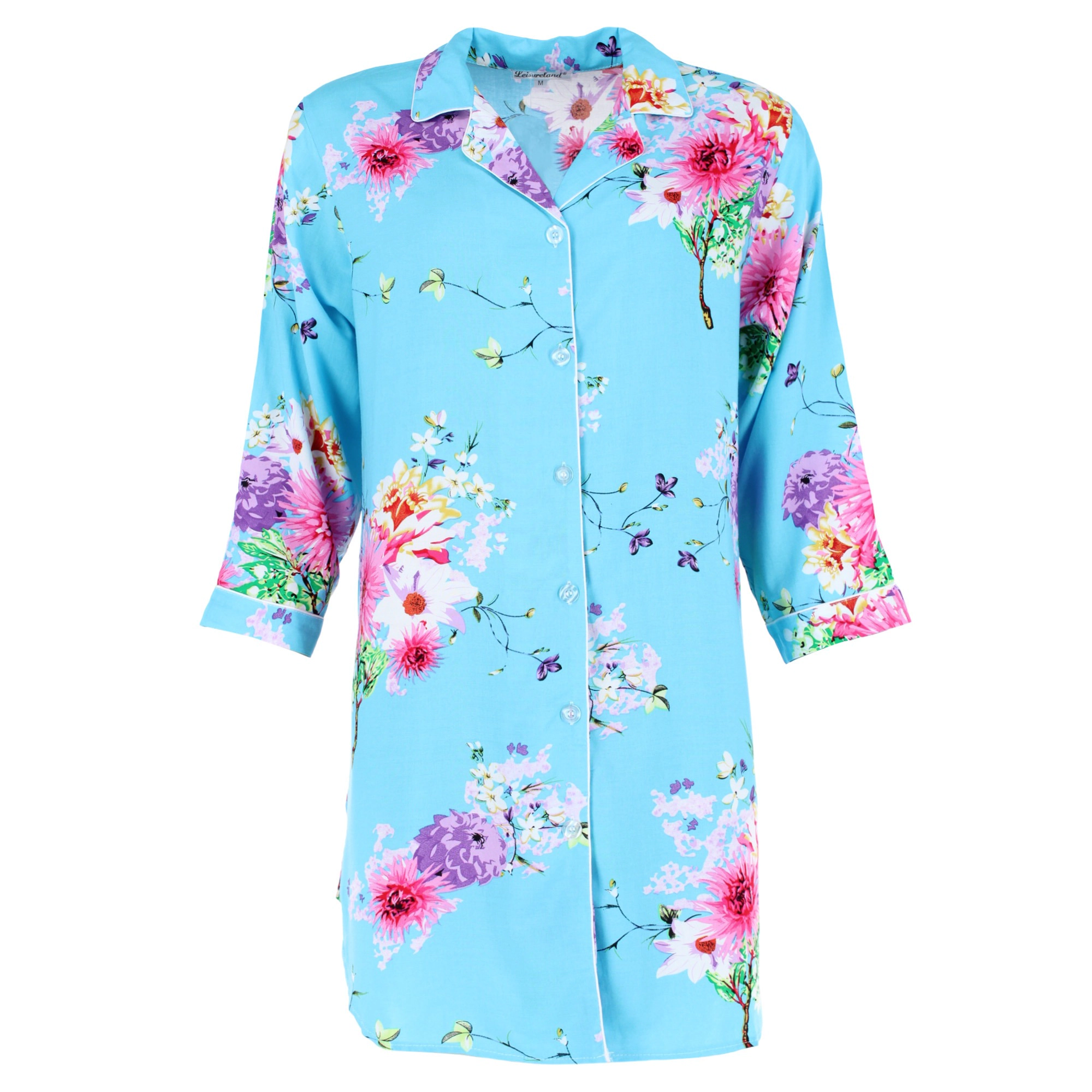 CTM Women's Long Sleeve Chrysanthemum Floral Nightshirt