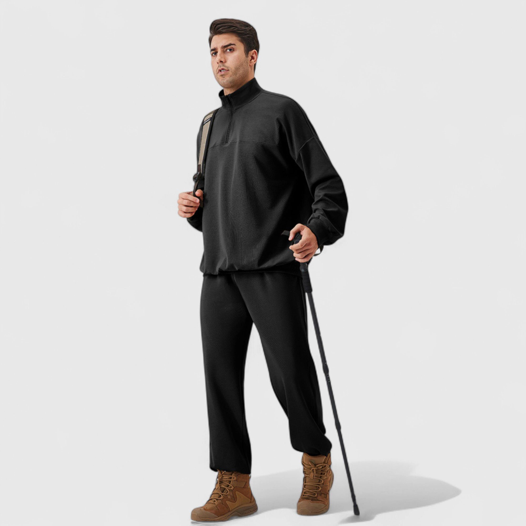 Anna-Kaci Men's Oversized Quarter-Zip Pullover with Drop Shoulders and Ribbed Cuffs for Relaxed Casual Styling