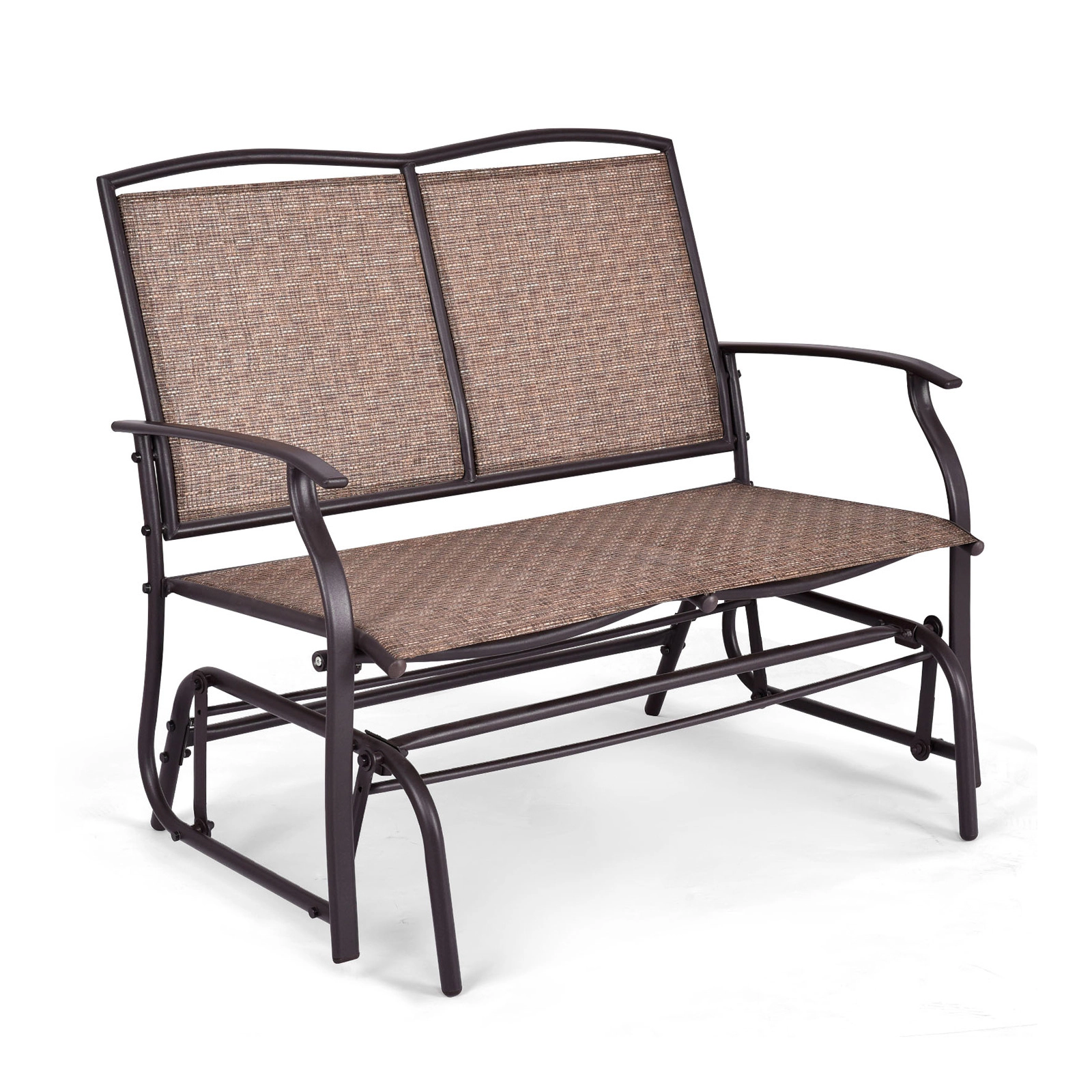 SUGIFT Steel Patio Rocking Loveseat with Textilene Seat 396-lb Capacity Black/Brown/Gray