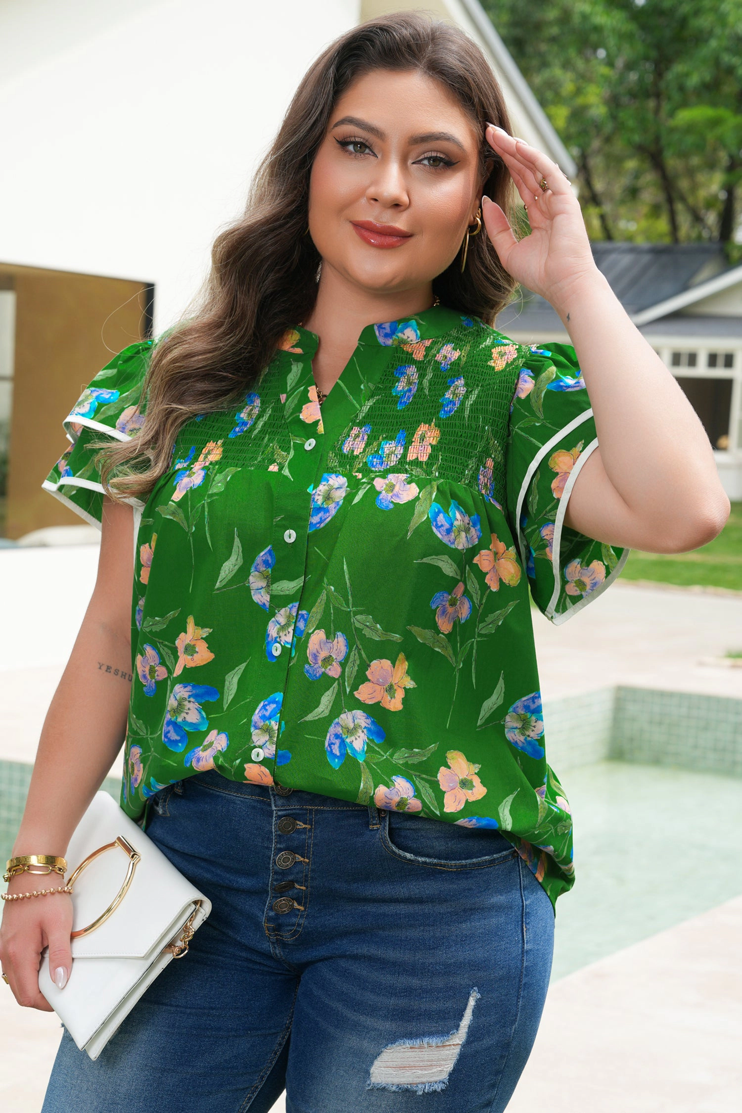 Threaded Pear Keilani Short Sleeve Floral PLUS Top