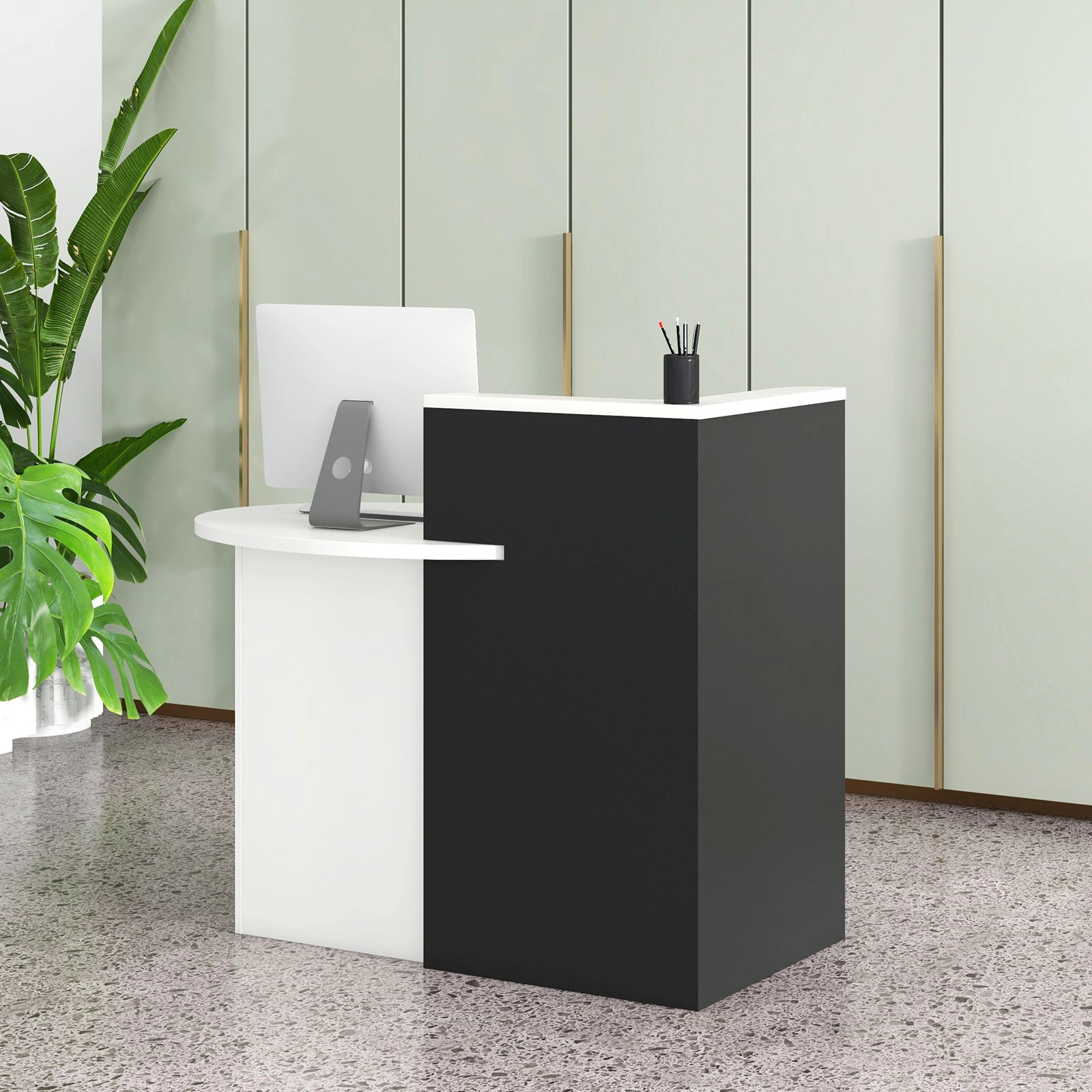 SlickBlue Modern Office Reception Desk with Storage Drawer and Shelves