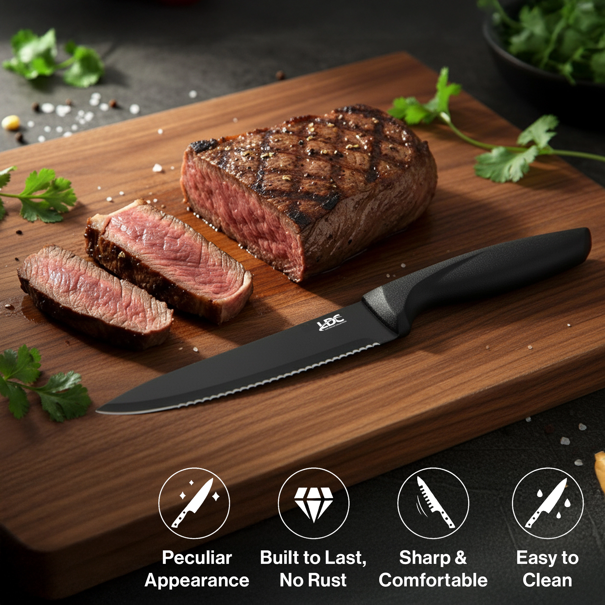 Lux Decor Collection Serrated Stainless Steel 8-Piece Knife Set Non-Stick Steak Knives