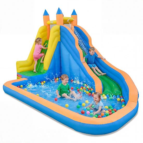 LJG Kids Inflatable Mighty Bounce House Jumper with Water Slide without Blower
