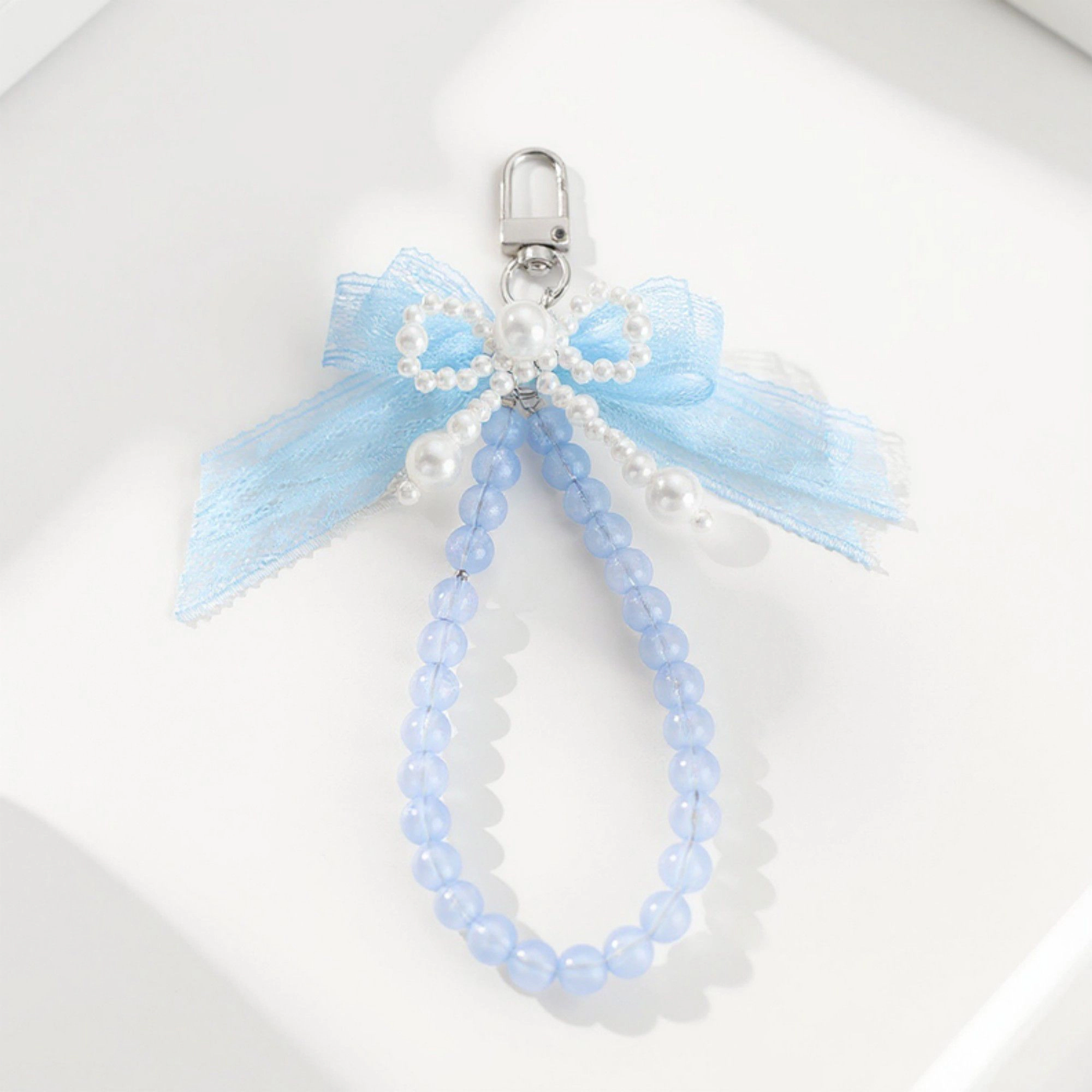 Alilang Women's Beaded Keychain with Lace Bow and Pearl Accents