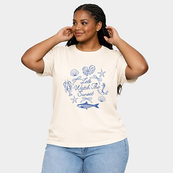 Simply Sage Market - Let's Watch The Sunset Nautical - Women's Plus Sized Garment Dyed Graphic T-Shirt