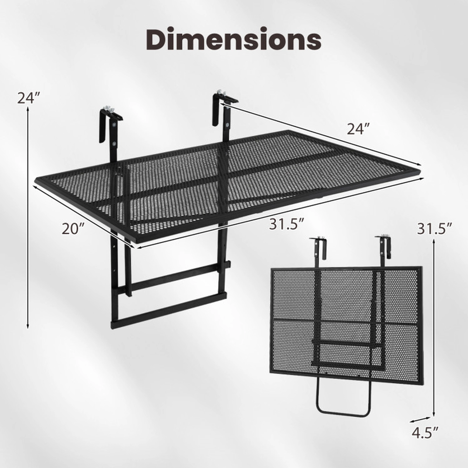 SUGIFT 31.5-in Adjustable Height Metal Folding Balcony Bar Table 5 Positions 53-lb Capacity 31.5 x 20-in Top Black