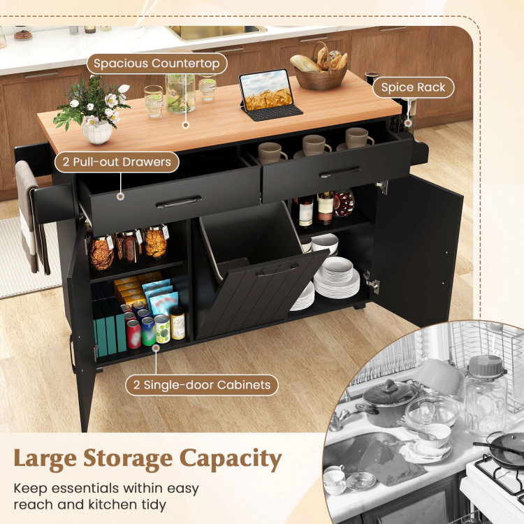 Hivvago Mobile Kitchen Island Table with Trash Bag Storage for Dining Room
