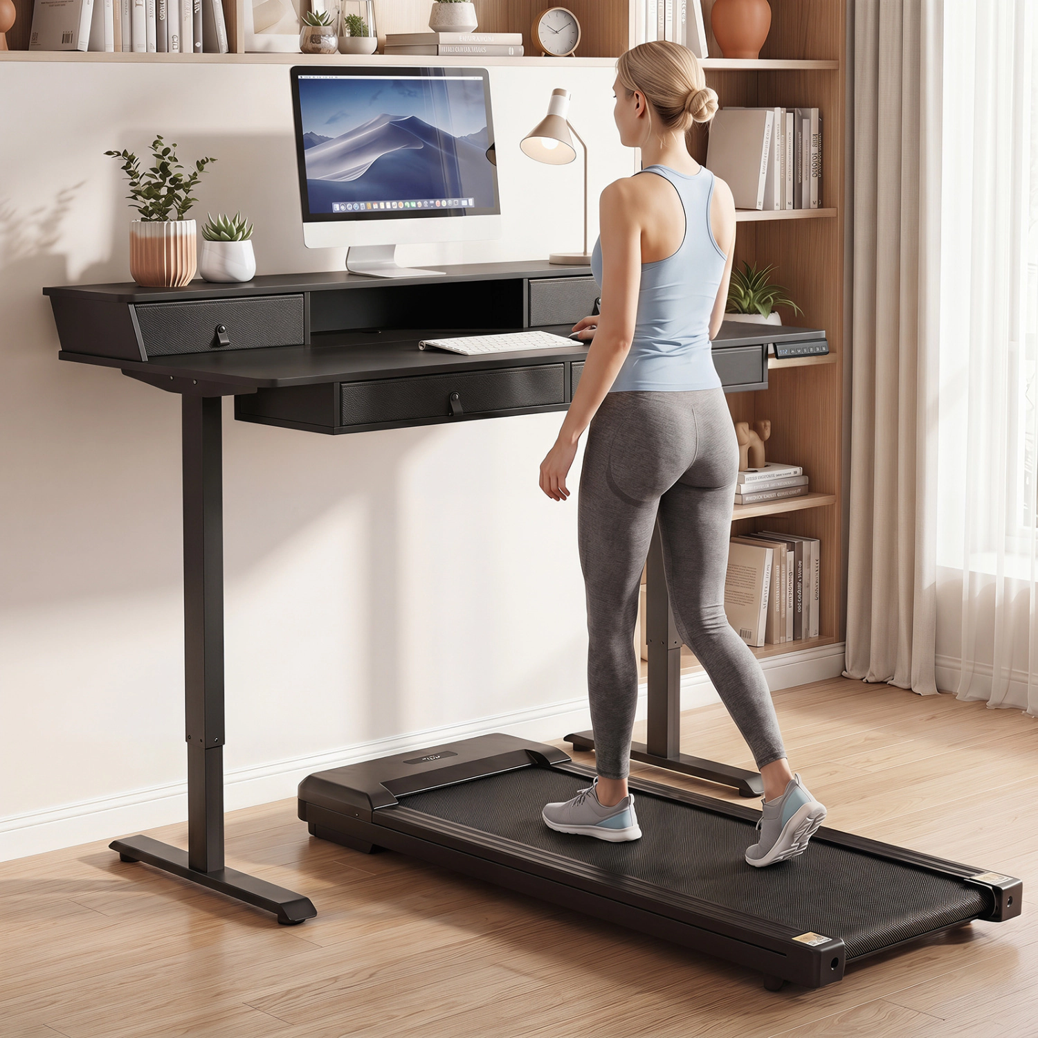 LJG 55 Inch x 27 Electric Standing Desk with Drawers