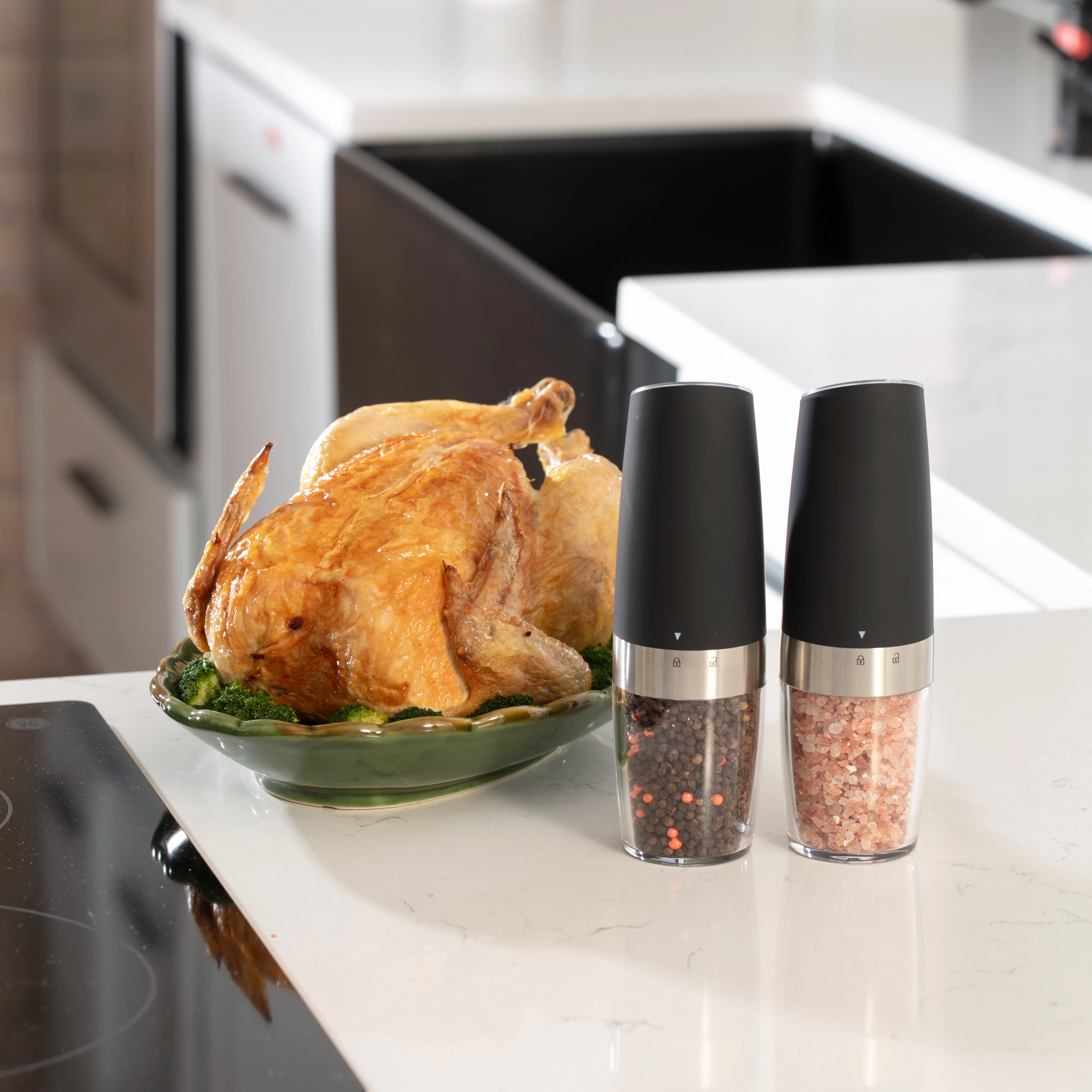 Luminuxe Gravity Electric Pepper and Salt Grinder Set – One-Handed Automatic Operation, Adjustable Coarseness, LED Light