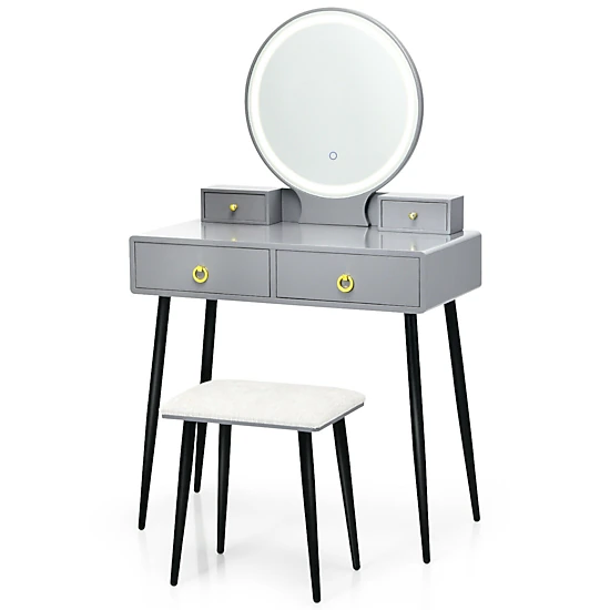 SUGIFT 3-Color Vanity Table and Stool Set with Lighted Mirror and 4 ...