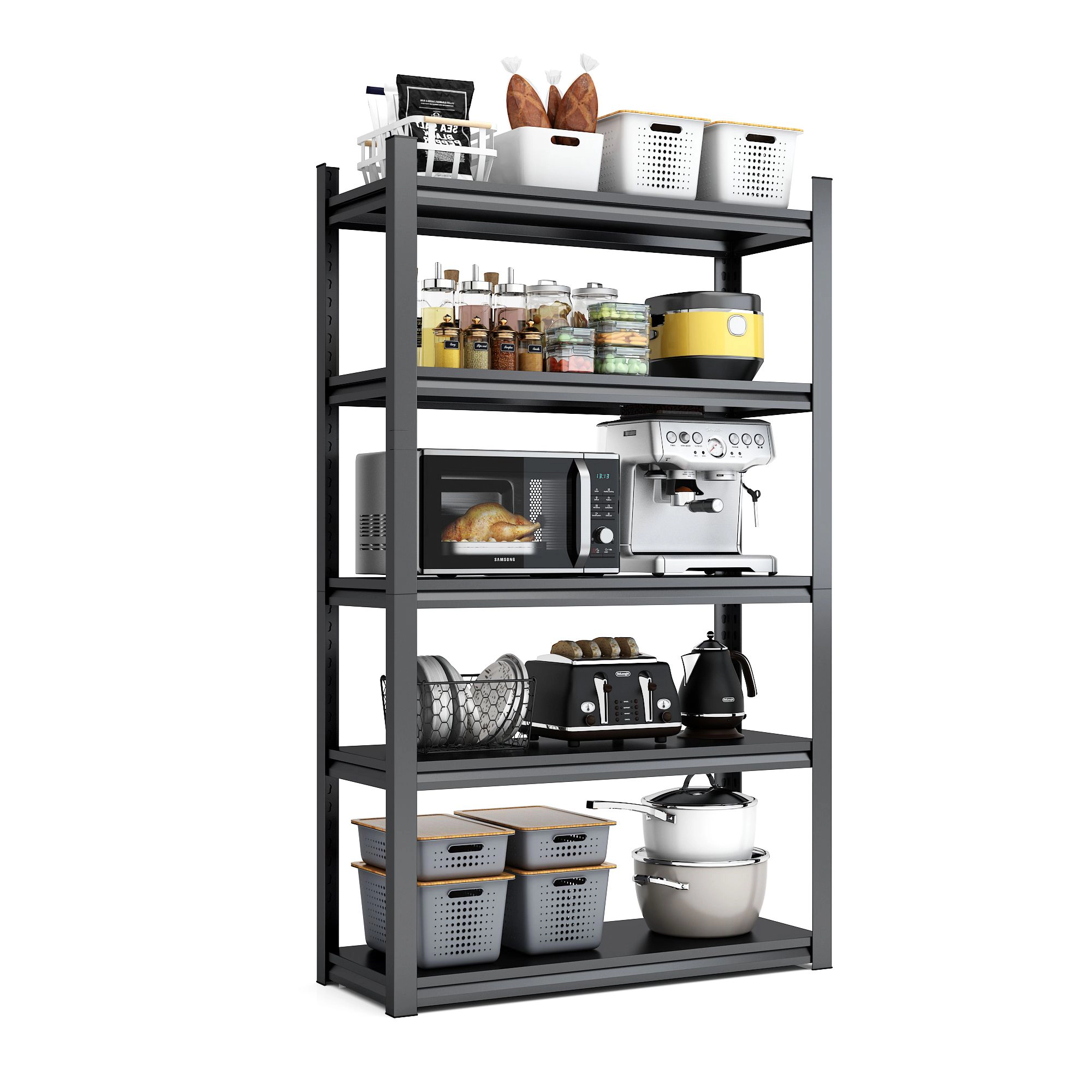 Flynama 72" H, 5-Tier Metal Shelves, 2000Lbs Capacity, Black, Garage/Industrial Storage