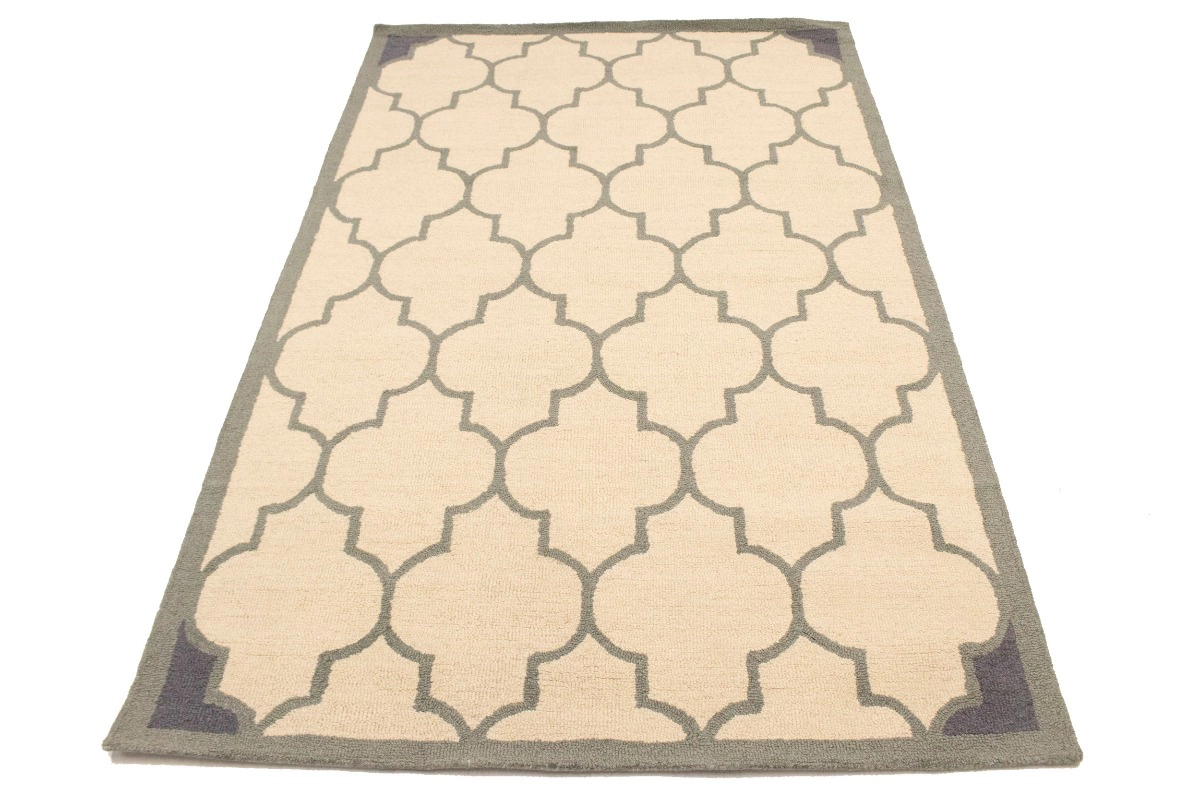 Magic Rugs 5'0 X 8'0 Trellis Hand-Tufted Cream & Gray Modern Wool Rug