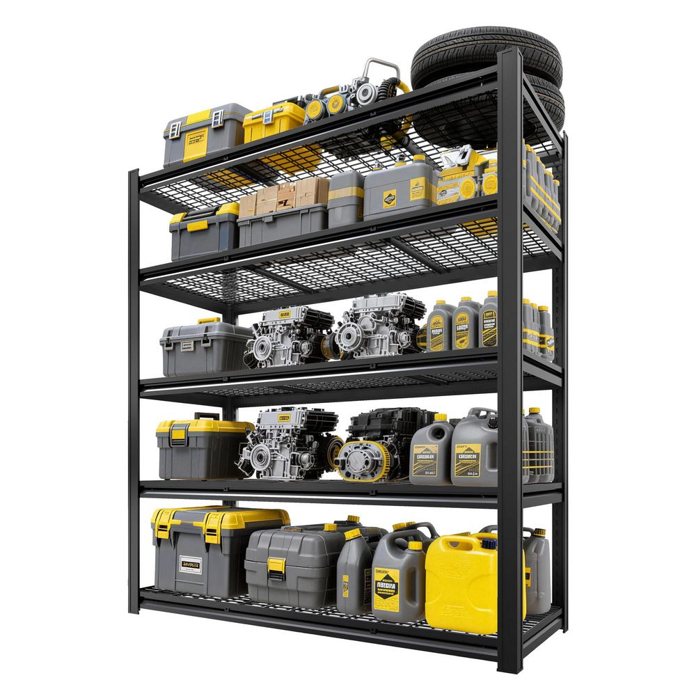 Flynama 5-Tier Freestanding Garage Shelving, Heavy Duty Steel, Black (55"W x 84"H x 24"D), Adjustable