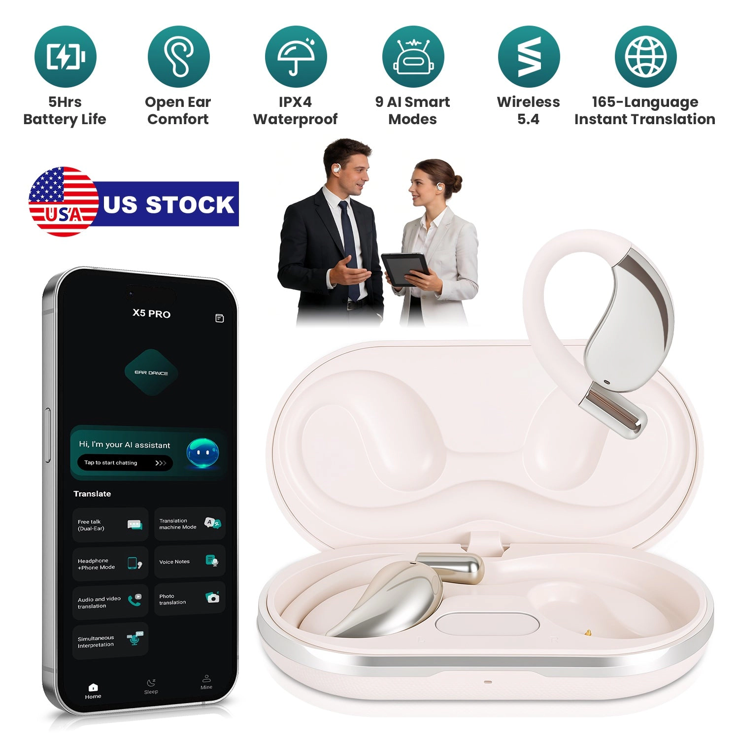 GBruno AI Translation Earbuds With Charging Case