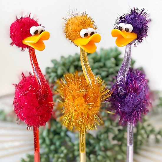 Wrapables Ostrich Ballpoint Pens, Novelty Office Pens and Party Favors, Set of 6