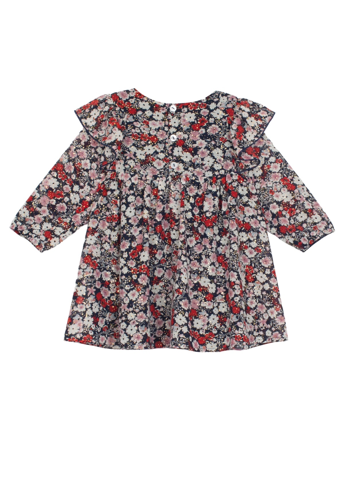 Mabel and Honey Flora Chiffon Dress - Long Sleeve Ruffle Yoke Ditsy Floral