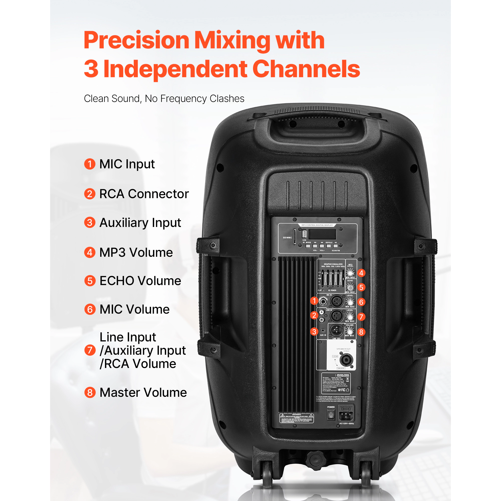 HONGGE Portable PA System, Powered, Sound System Set with Channel Mixer, Dual Speakers, Wireless Bluetooth, Microphone