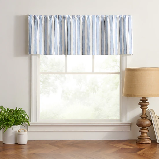 Ellis Curtain Saratoga Stripe 100% Cotton Tailored Rod Pocket Valance 50" x 16" Blue